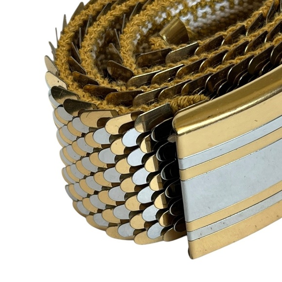 Vintage Metallic Silver & Gold Wide Stretch Scales Belt Retro Glam main image 6